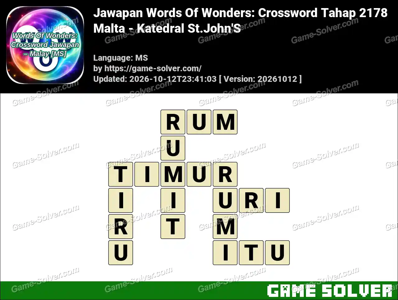 Jawapan Words Of Wonders: Crossword Tahap 2178 – Malta – Katedral St.John’S